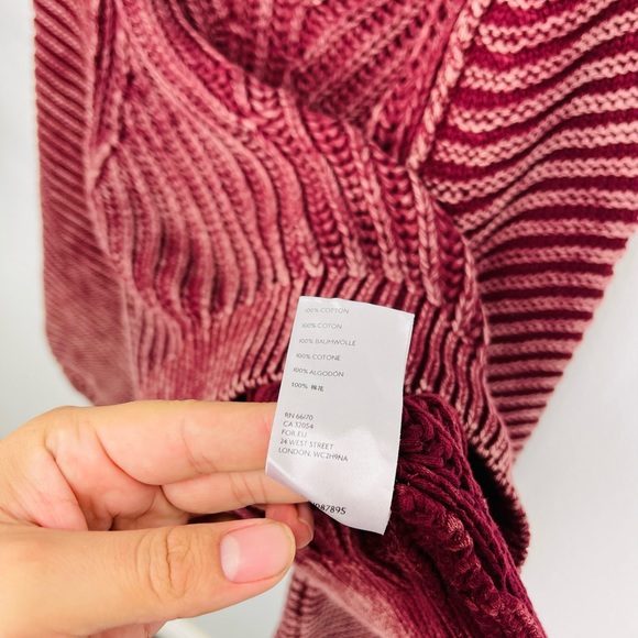 Free People Chunky Knit Sweetheart Sweater In Dark Wash Burgundy Red - Picture 6 of 8